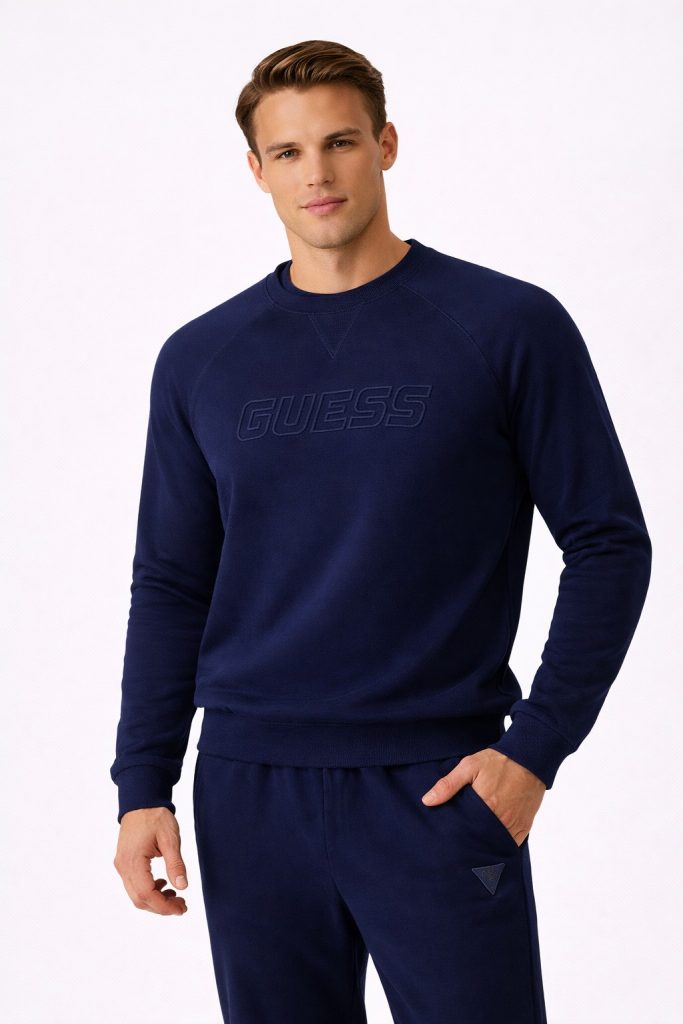GUESS Yuvarlak Yaka Erkek ön logosu Sweatshirt Z4YQ16KAIJ1 - Lacivert