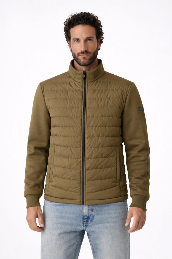 GUESS Yan Kol Logolu Teknik Stretch Scuba Şişme Mont  M4YL37WG9U2 - HAKİ