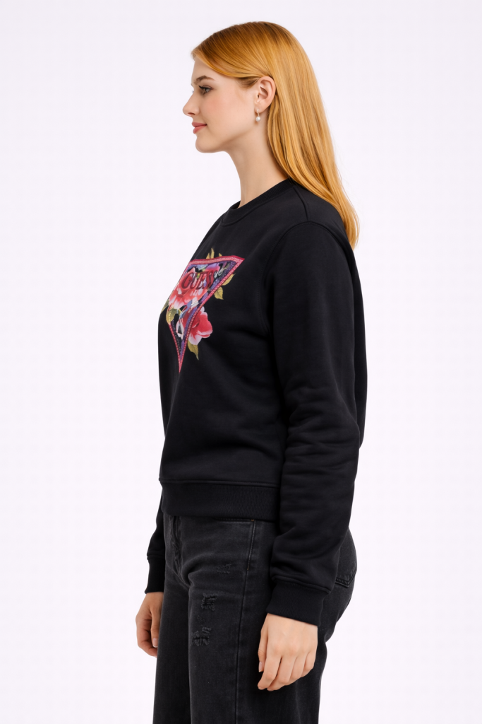 GUESS Triangle Eco Sleek Poly Cotton Fleece Sweatshirt  W4YQ26K9Z21 - Siyah