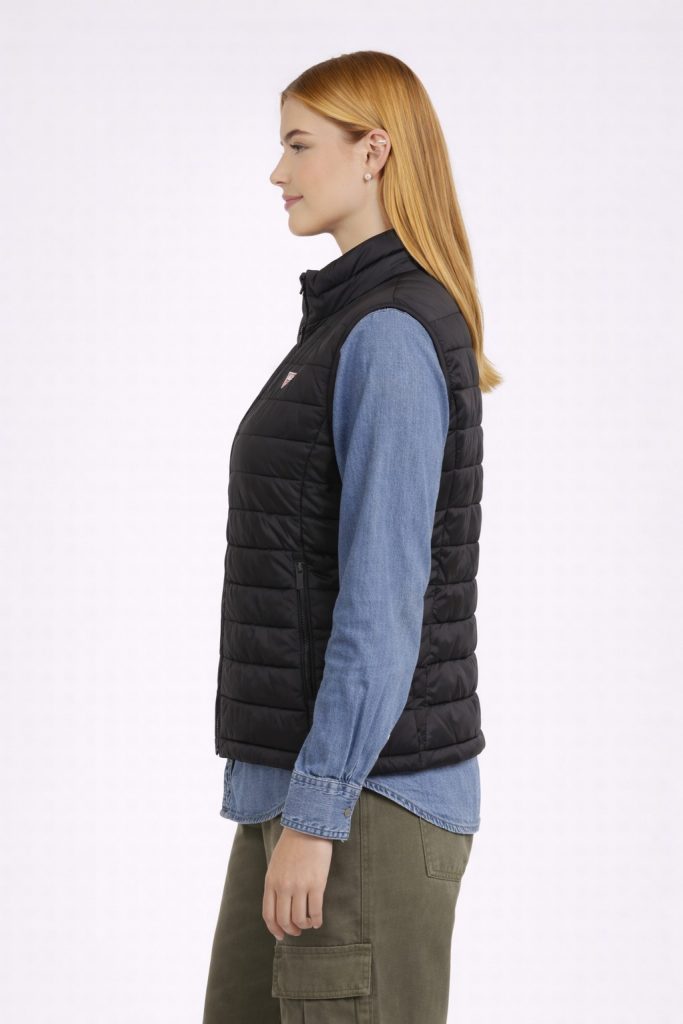 GUESS Üçgen Logolu Naylon Şişme Yelek  W4YN11WG922 - Siyah