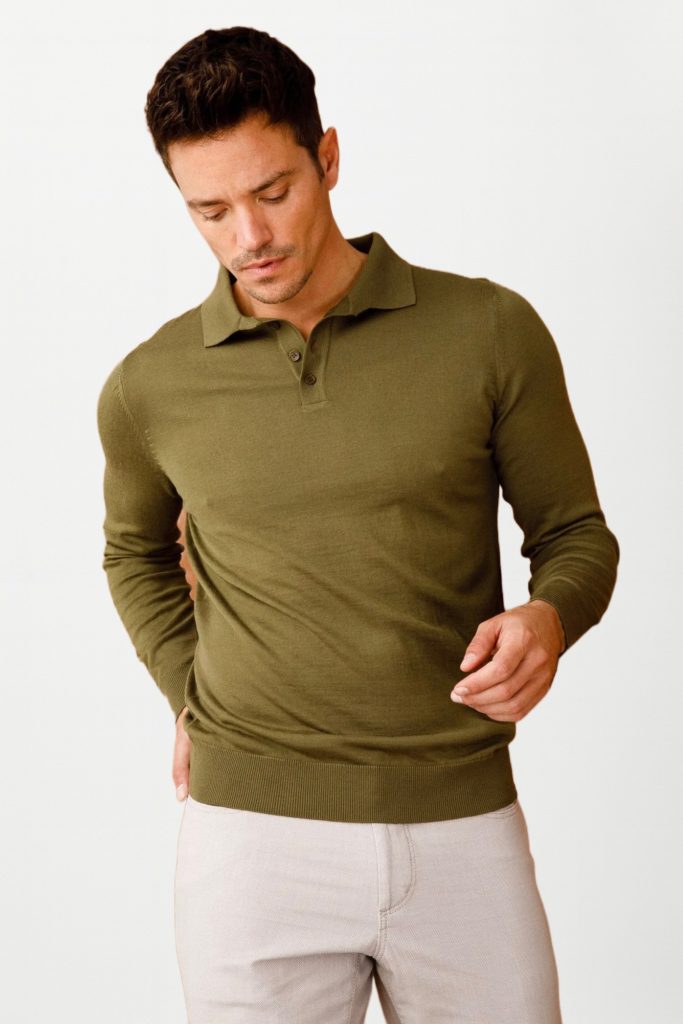 DEEN Basic Polo Yaka İnce Triko Kazak 21601 - HAKİ