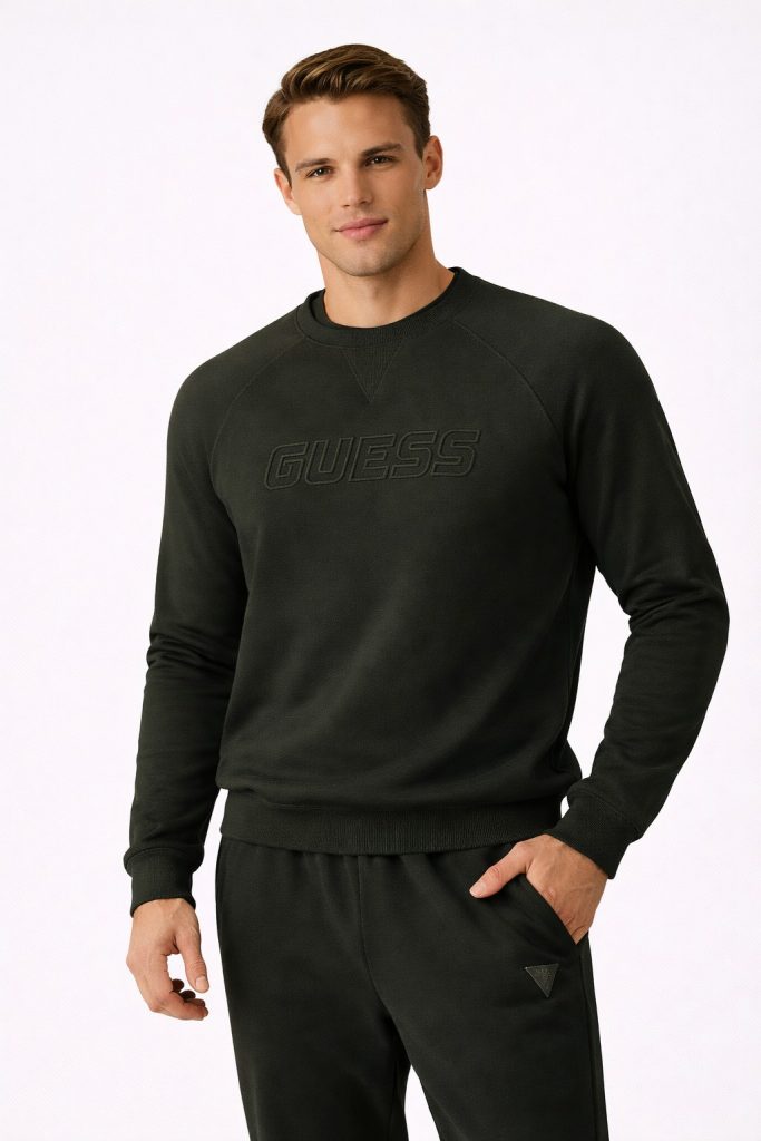 GUESS Yuvarlak Yaka Erkek ön logosu Sweatshirt Z4YQ16KAIJ1 - HAKİ