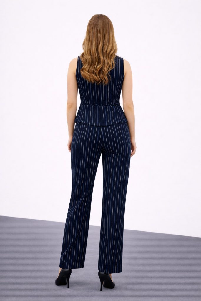 EKOL Çizgili Kadın Pantolon 5010 - Lacivert