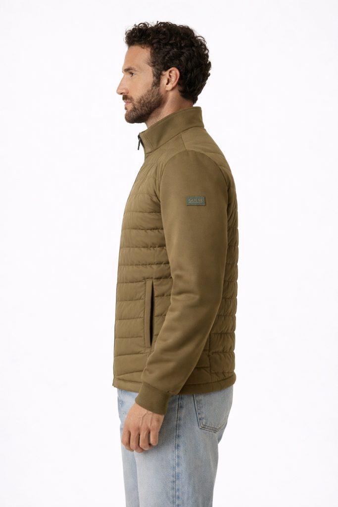 GUESS Yan Kol Logolu Teknik Stretch Scuba Şişme Mont  M4YL37WG9U2 - HAKİ