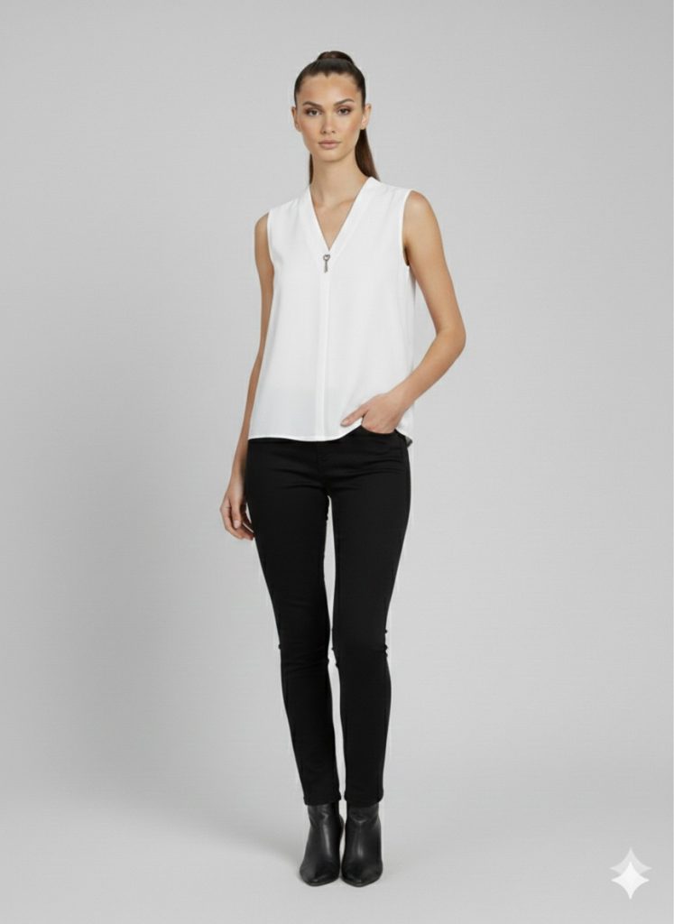 DOSSODOSSİ VANGELİZA Sıfır Kol Bluz 44630 - Beyaz