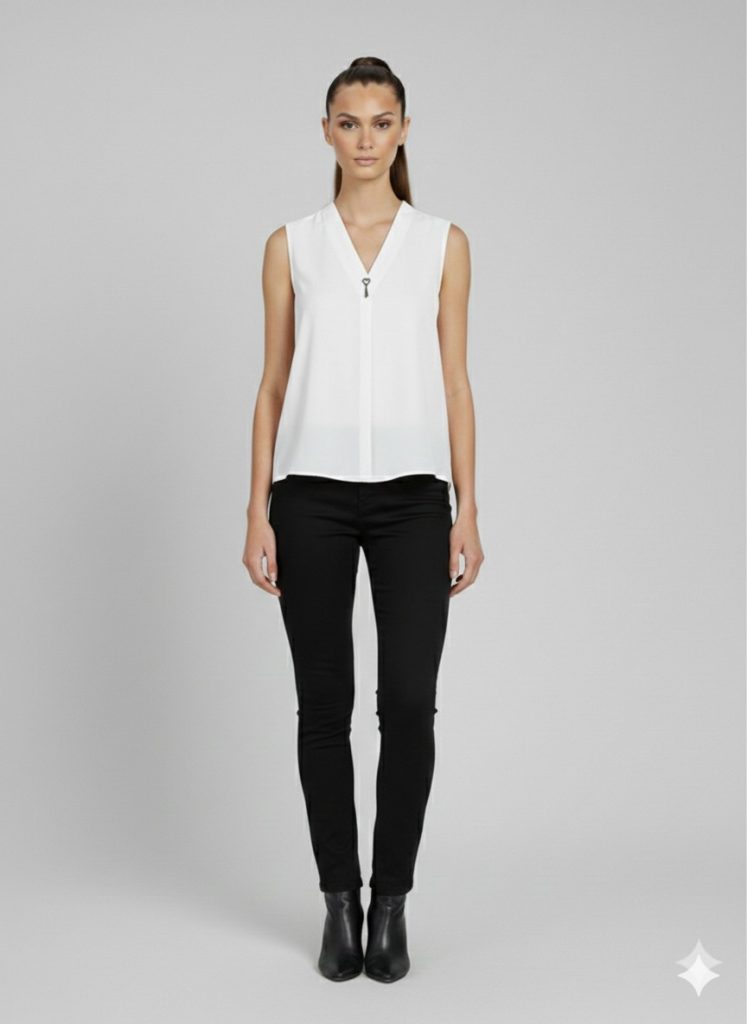 DOSSODOSSİ VANGELİZA Sıfır Kol Bluz 44630 - Beyaz