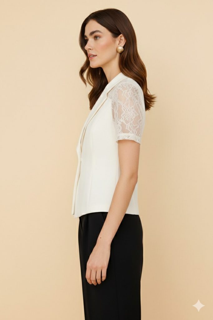 EKOL Dantel Detaylı Kadın Ceket 4042 - EKRU