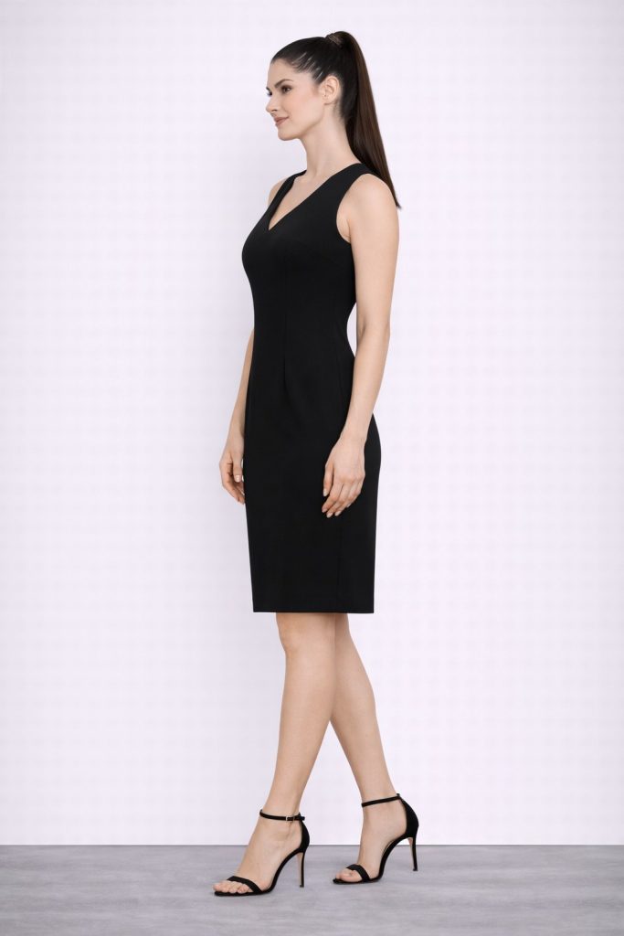 EKOL V Yaka Elbise 4002 - Siyah