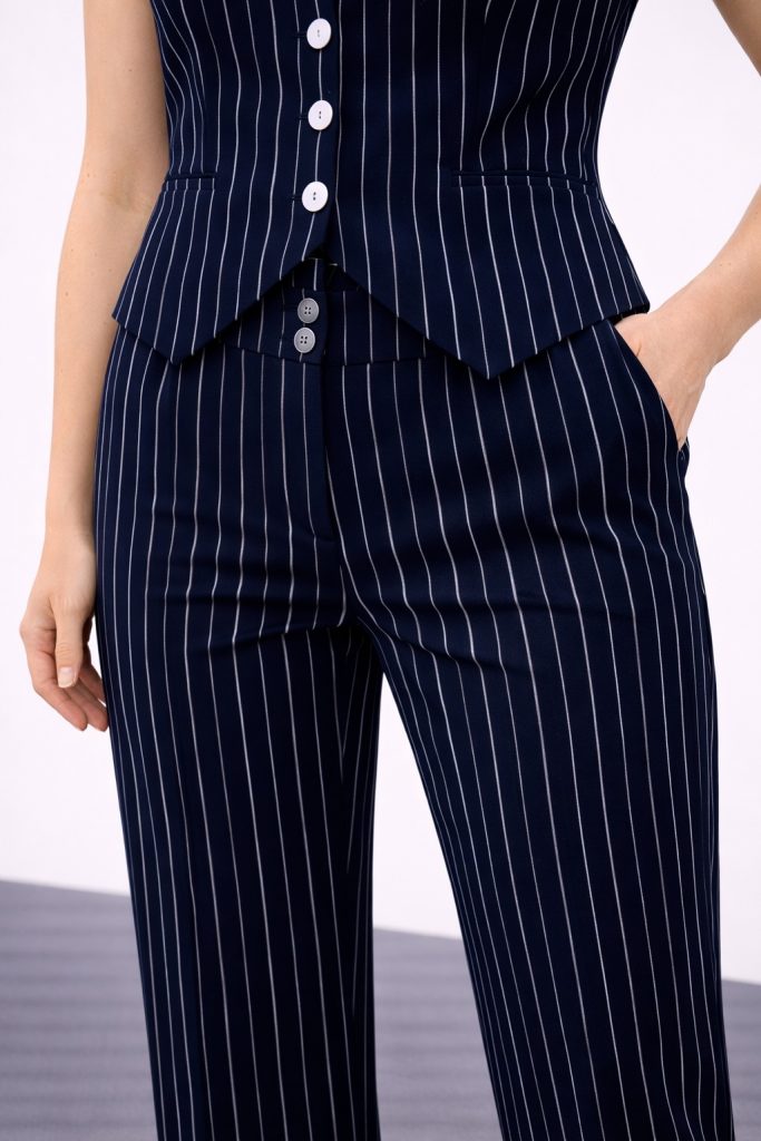 EKOL Çizgili Kadın Pantolon 5010 - Lacivert