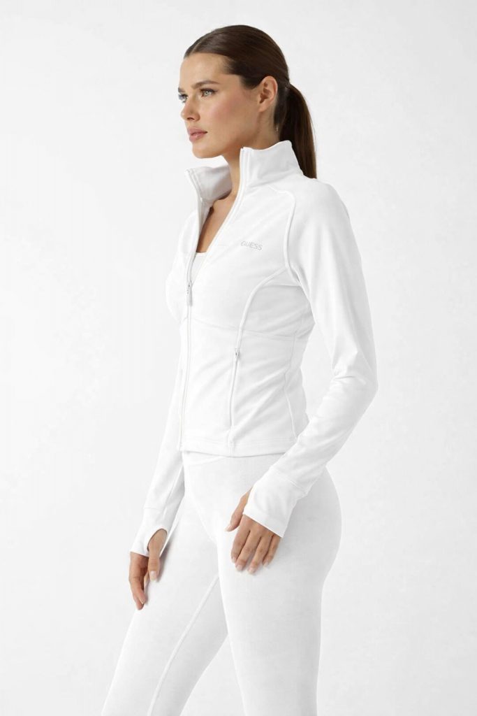 Guess Margot Uzun Kollu Fermuarlı Aktif Kadın Sweatshırt V6RP15KD952 - Beyaz