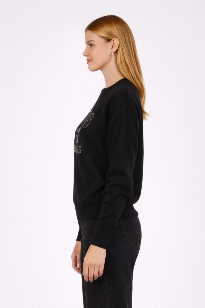 GUESS Yazılı Taş İşlemeli Sweat W5YR26Z26I2 - Siyah