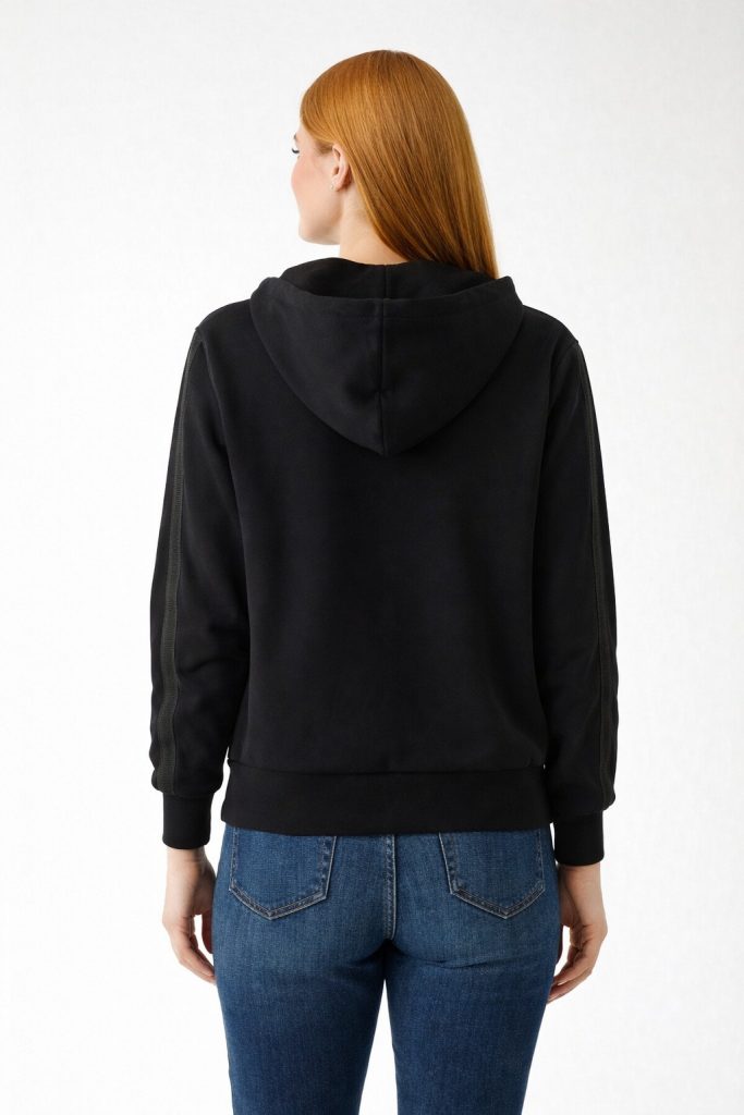 GUESS Tam Fermuarlı Dalış Kumaşlı Kapüşonlu Sweat W5YQ05KBYE2 - Siyah