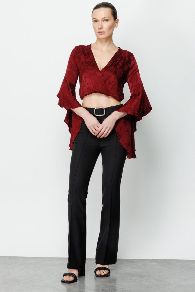 MODAİLGİ  Beli Kemerli Önü Dikişli Pantolon 4575 - Siyah