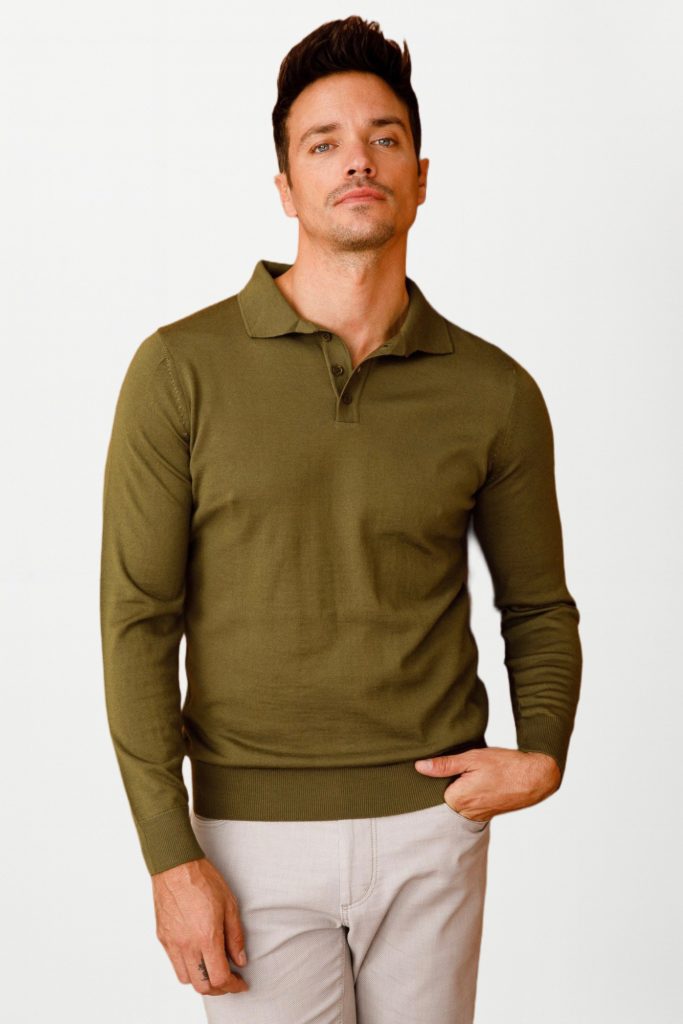 DEEN Basic Polo Yaka İnce Triko Kazak 21601 - HAKİ