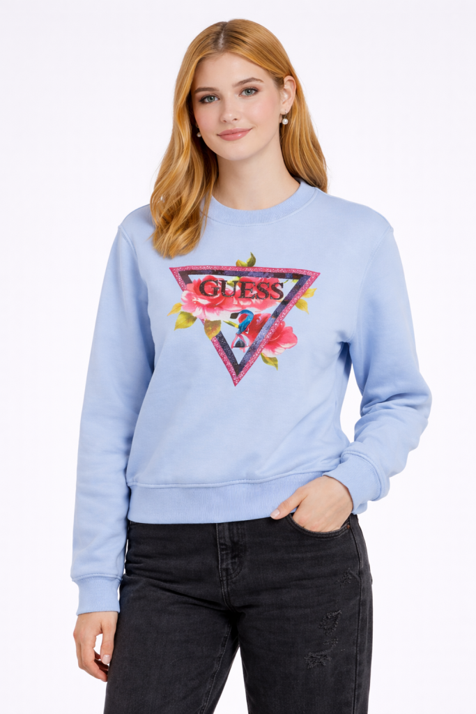 GUESS Triangle Eco Sleek Poly Cotton Fleece Sweatshirt  W4YQ26K9Z21 - MAVİ