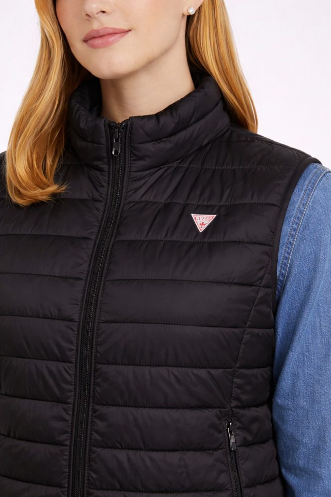 GUESS Üçgen Logolu Naylon Şişme Yelek  W4YN11WG922 - Siyah