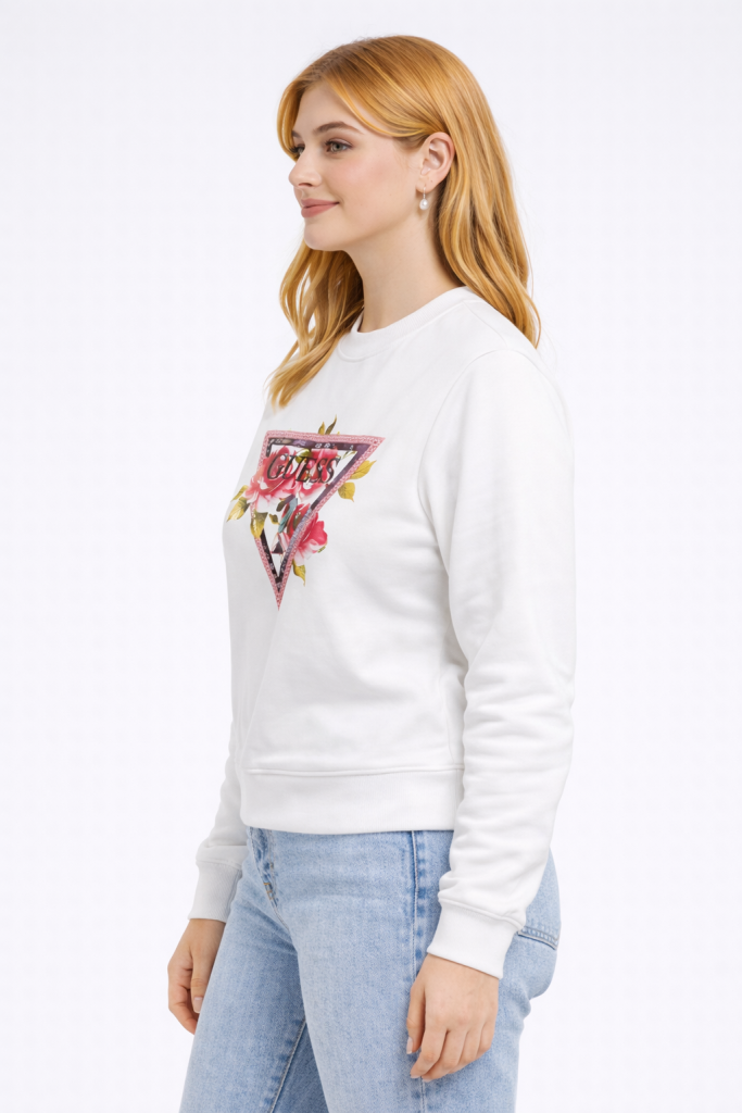 GUESS Triangle Eco Sleek Poly Cotton Fleece Sweatshirt  W4YQ26K9Z21