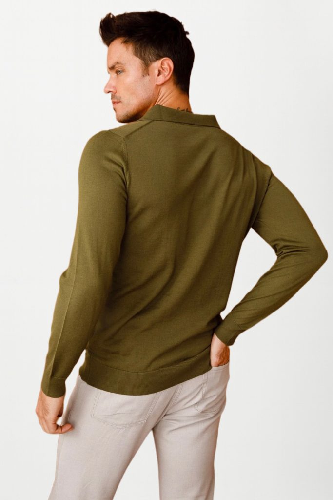 DEEN Basic Polo Yaka İnce Triko Kazak 21601 - HAKİ