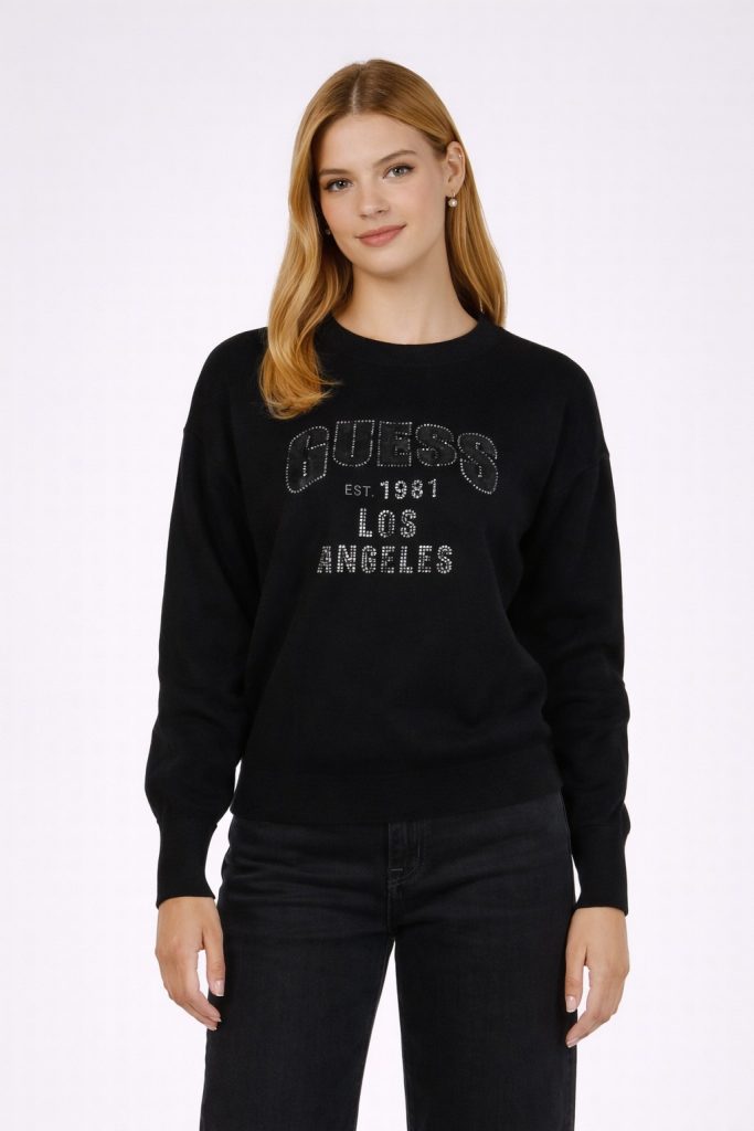 GUESS Yazılı Taş İşlemeli Sweat W5YR26Z26I2
