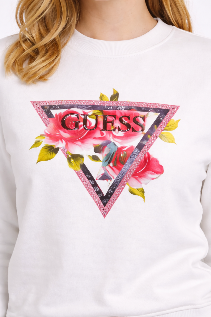 GUESS Triangle Eco Sleek Poly Cotton Fleece Sweatshirt  W4YQ26K9Z21