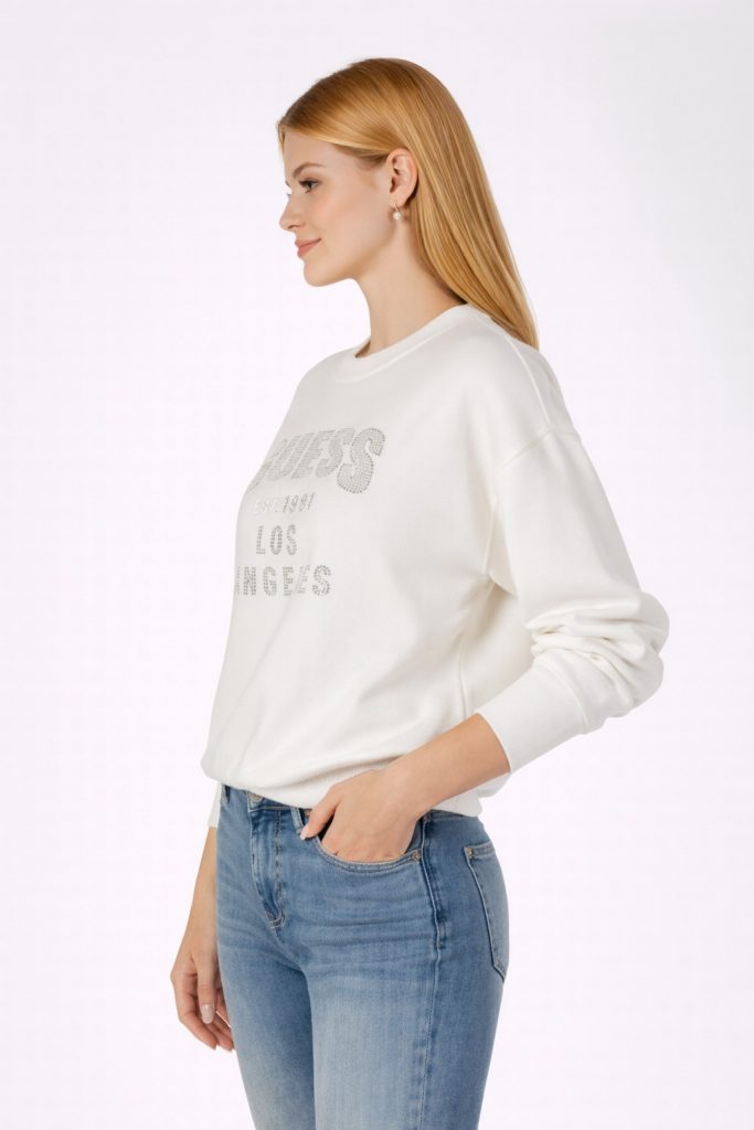 GUESS Yazılı Taş İşlemeli Sweat W5YR26Z26I2