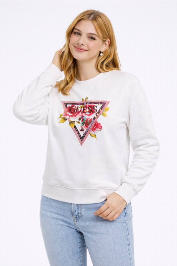 GUESS Triangle Eco Sleek Poly Cotton Fleece Sweatshirt  W4YQ26K9Z21