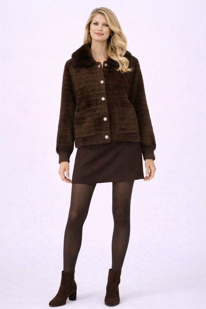 BDK Yakası Kürk Detaylı Mont 3001 - kahve