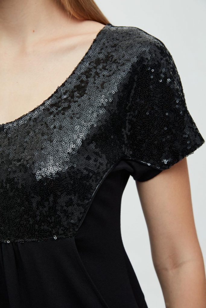 DAİDO Kanguru Payetli Elbise 5615 - Siyah