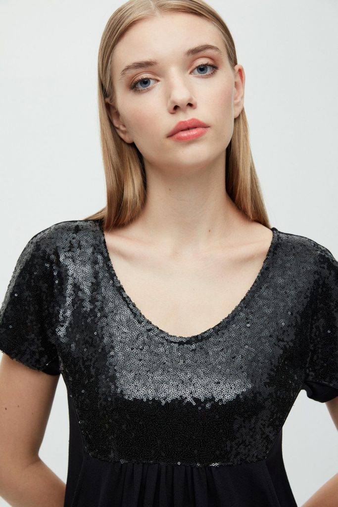 DAİDO Kanguru Payetli Elbise 5615 - Siyah