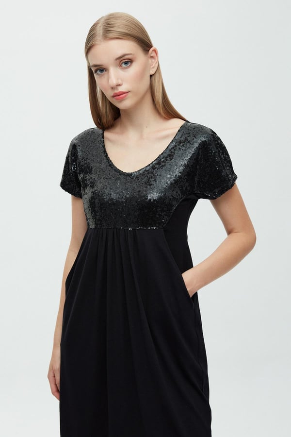 DAİDO Kanguru Payetli Elbise 5615 - Siyah