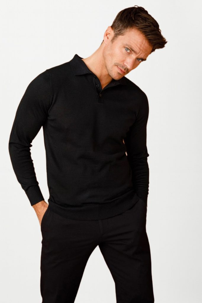 DEEN Basic Polo Yaka İnce Triko Kazak 21601 - Siyah