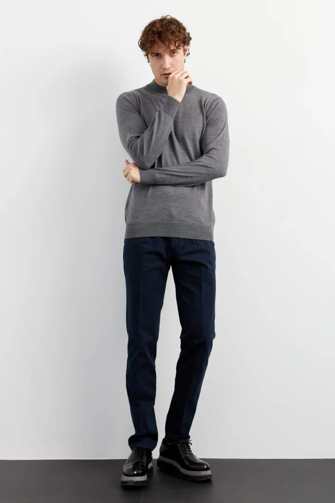 DESEN Basic Yarım Balıkçı İnce Triko Kazak 21604 - FÜME