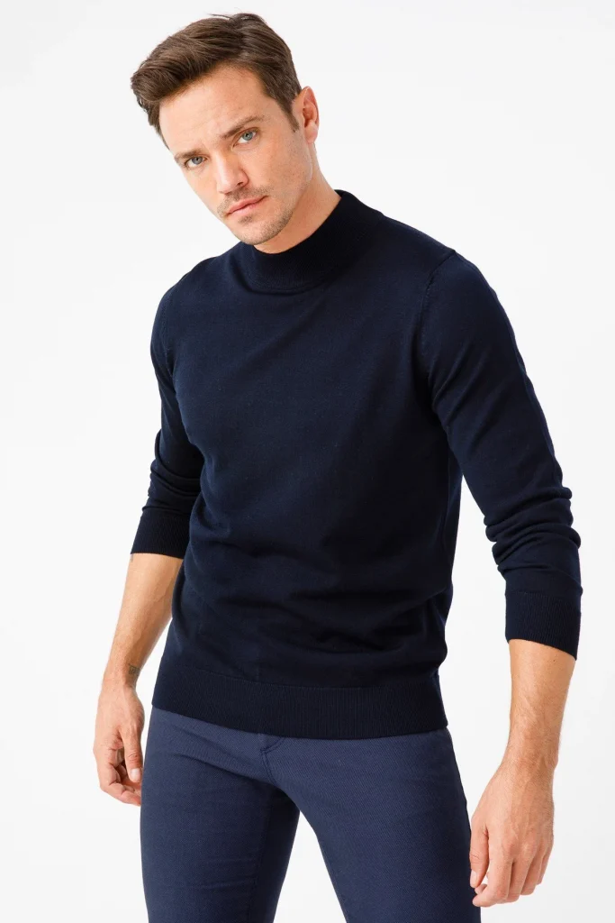 DESEN Basic Yarım Balıkçı İnce Triko Kazak 21604 - Lacivert