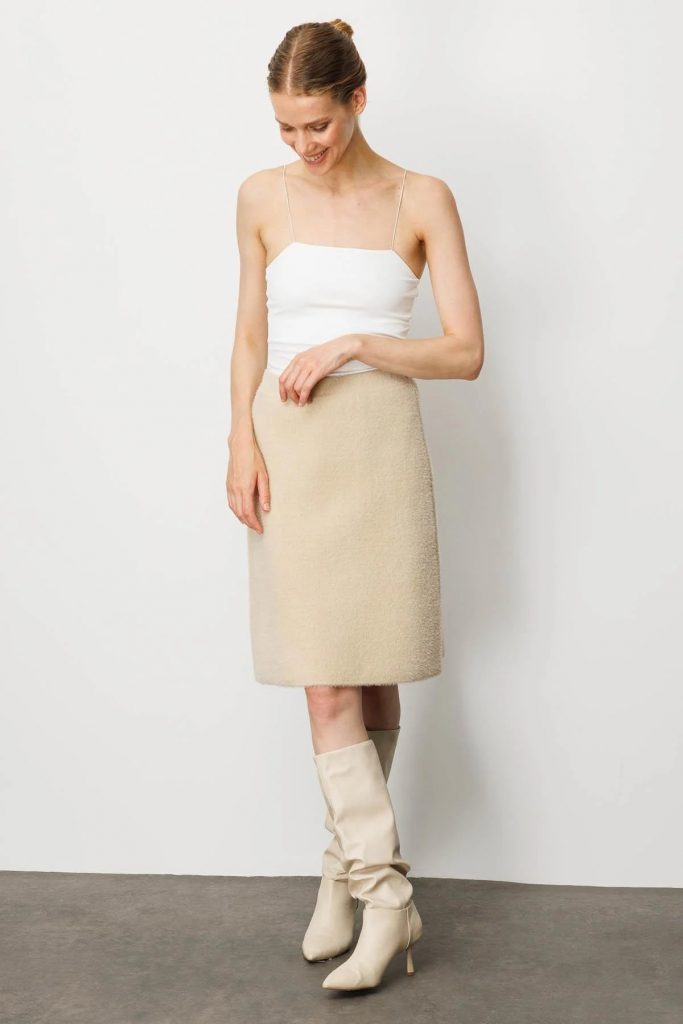 DESEN Triko Kısa Etek 25004 - BEJ