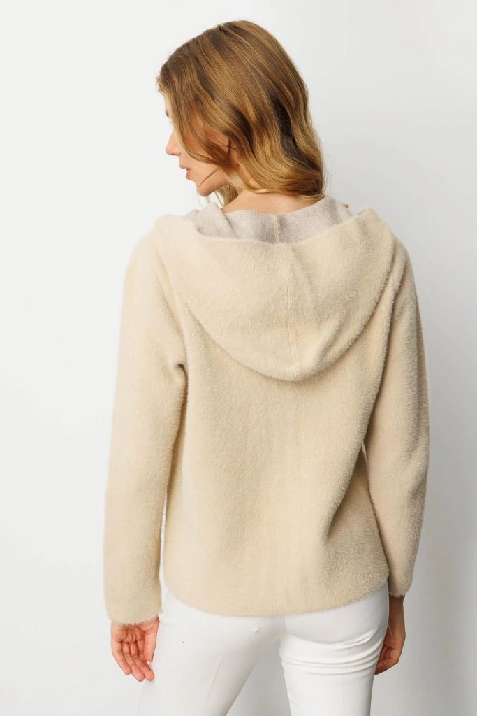 DESEN Kapüşonlu Fermuarlı Kısa Triko Sweatshirt 25005 - BEJ