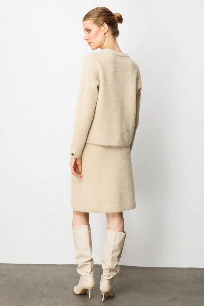 DESEN Sıfır Yaka Metal Düğmeli Afrodit Kısa Triko Hırka 25006 - BEJ