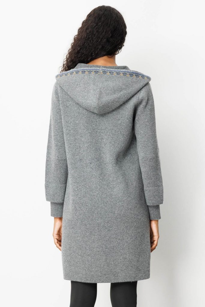 DESEN Kapüşonlu Önü Keçe Yün Kaban 25019 - FÜME