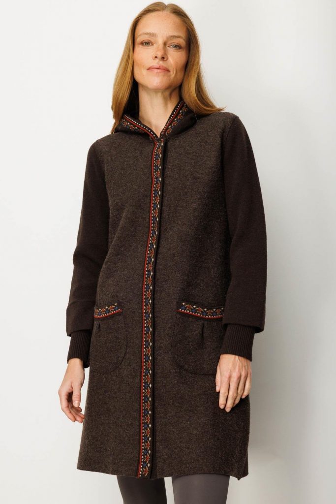 DESEN Kapüşonlu Önü Keçe Yün Kaban 25019 - kahve