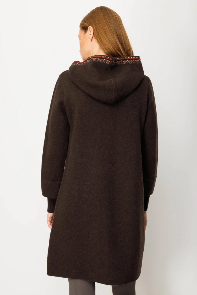 DESEN Kapüşonlu Önü Keçe Yün Kaban 25019 - kahve