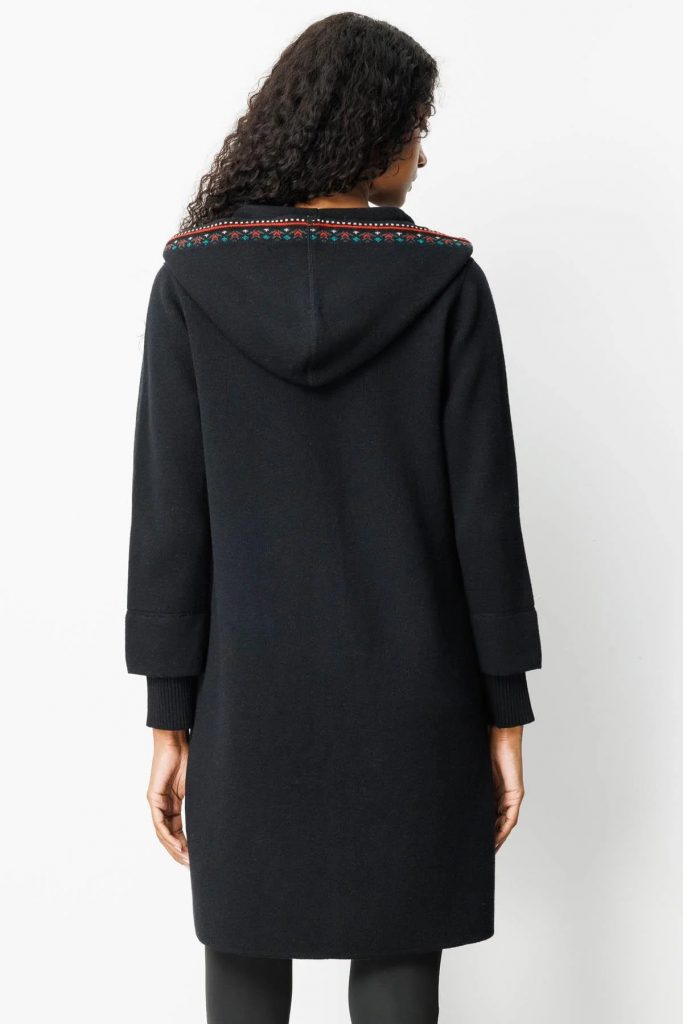 DESEN Kapüşonlu Önü Keçe Yün Kaban 25019 - Siyah