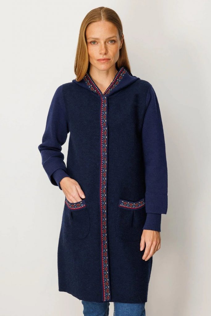 DESEN Kapüşonlu Önü Keçe Yün Kaban 25019 - Lacivert