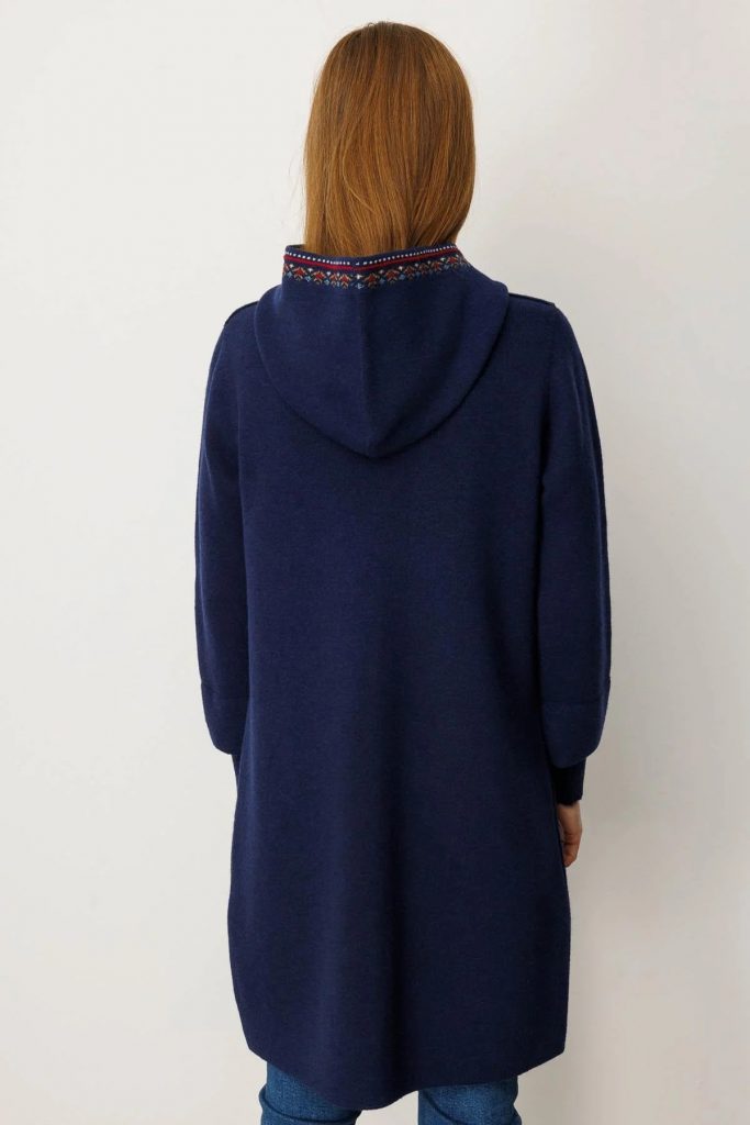 DESEN Kapüşonlu Önü Keçe Yün Kaban 25019 - Lacivert