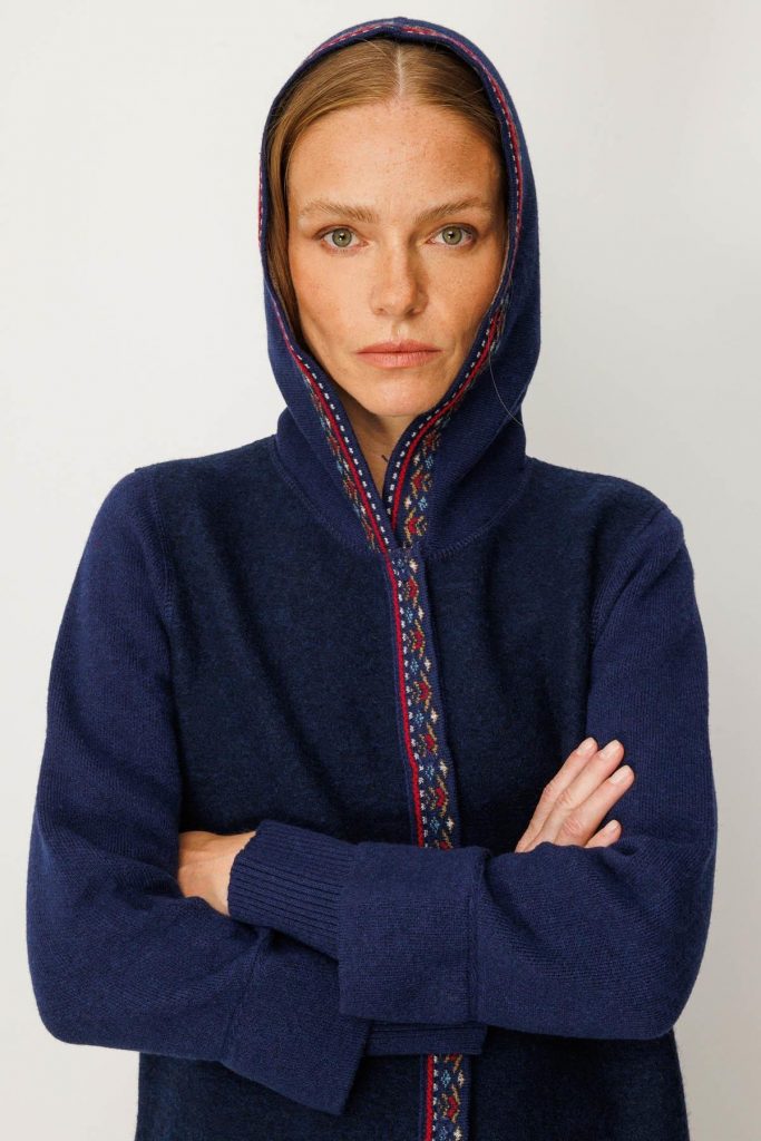 DESEN Kapüşonlu Önü Keçe Yün Kaban 25019 - Lacivert