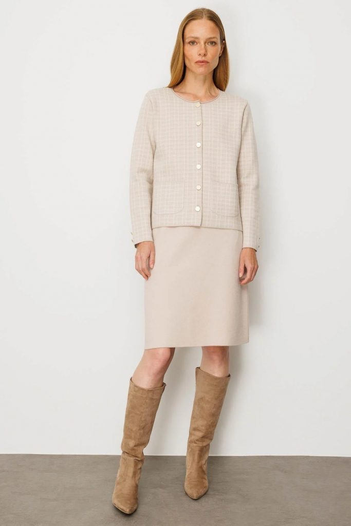 DESEN Triko Kareli Simli Ceket Hırka 25065 - BEJ