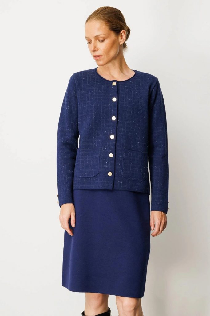 DESEN Triko Kareli Simli Ceket Hırka 25065 - Lacivert