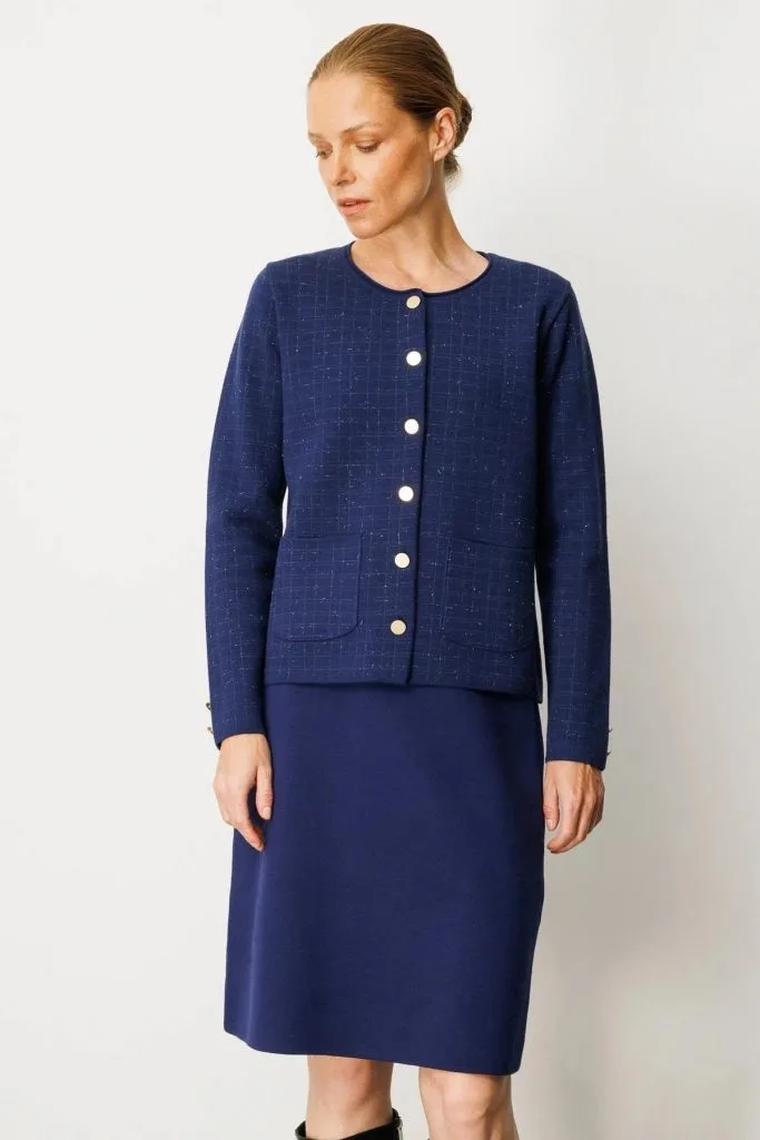 DESEN Triko Kareli Simli Ceket Hırka 25065