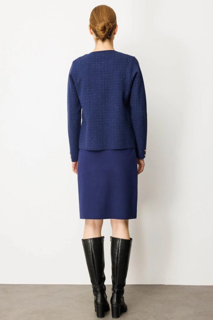 DESEN Triko Kareli Simli Ceket Hırka 25065 - Lacivert