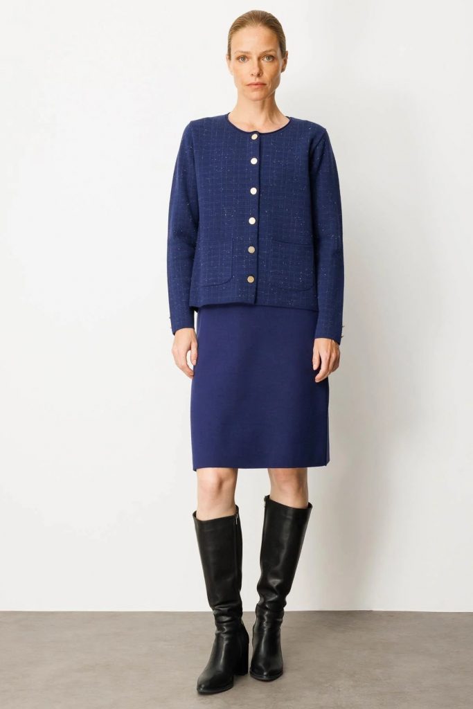 DESEN Triko Kareli Simli Ceket Hırka 25065 - Lacivert