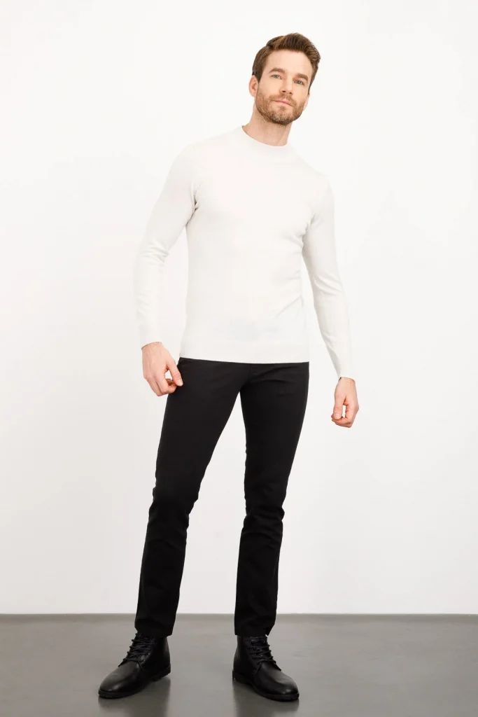 DESEN Basic Yarım Balıkçı İnce Triko Kazak 21604 - kemik