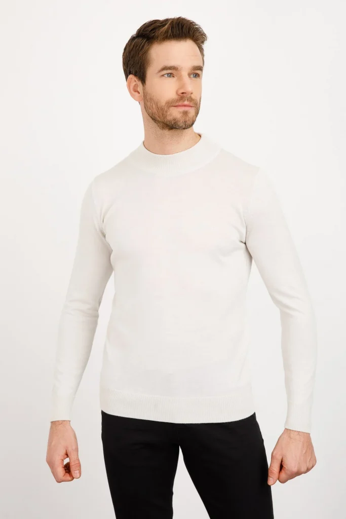 DESEN Basic Yarım Balıkçı İnce Triko Kazak 21604 - kemik